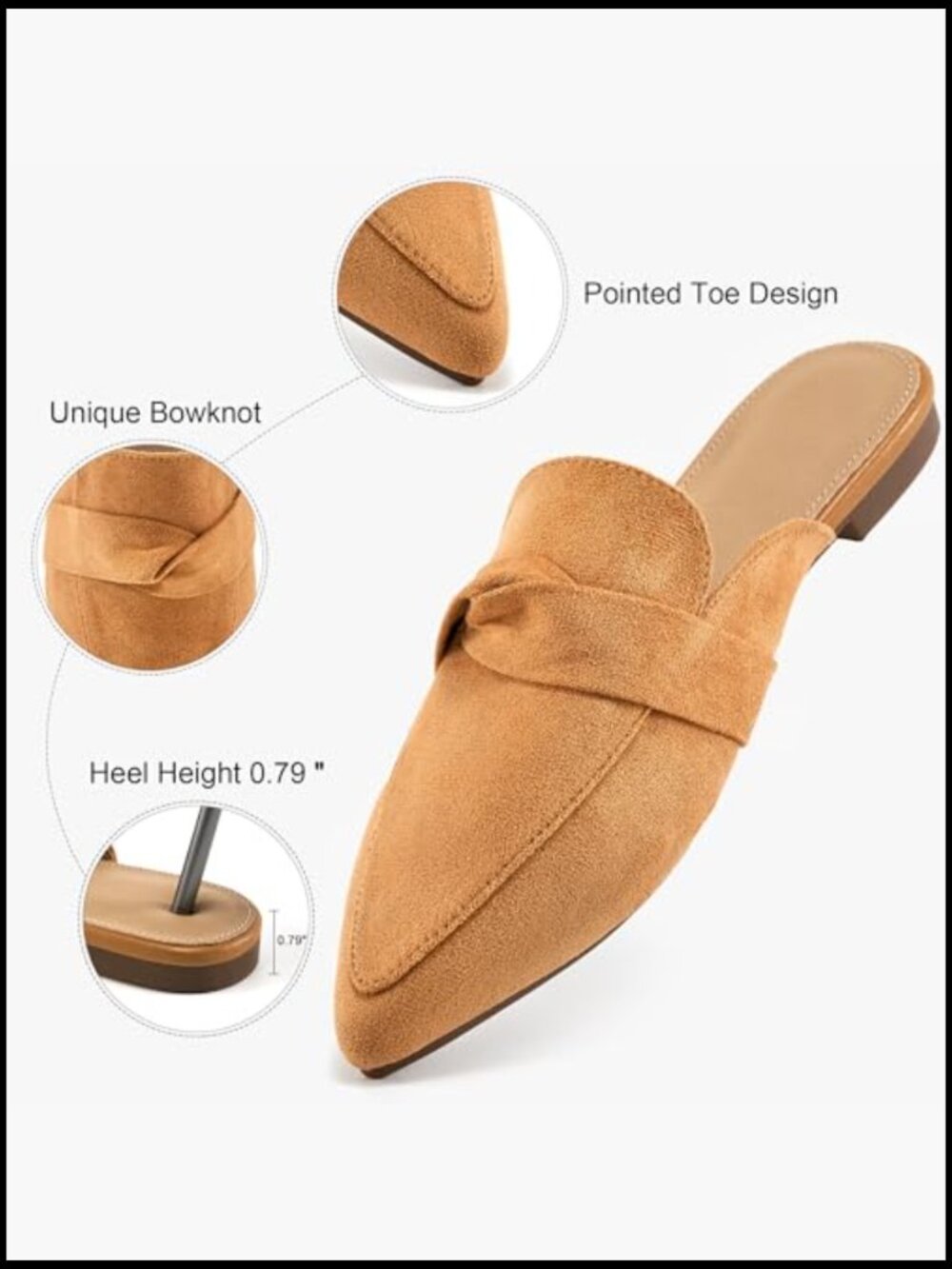 Pointed Toe Mules Slingback Flats Casual Bowknot Slide Loafers Office Walking - Picture 5 of 7